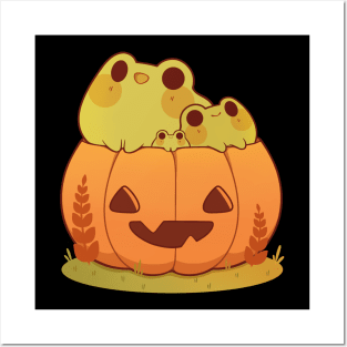 Pumpkin with frogs Posters and Art